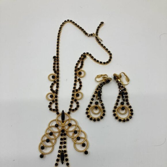 Vtg JULIANA ? art deco rhinestone mourning black crystal gothic steampunk dangle - Picture 3 of 3